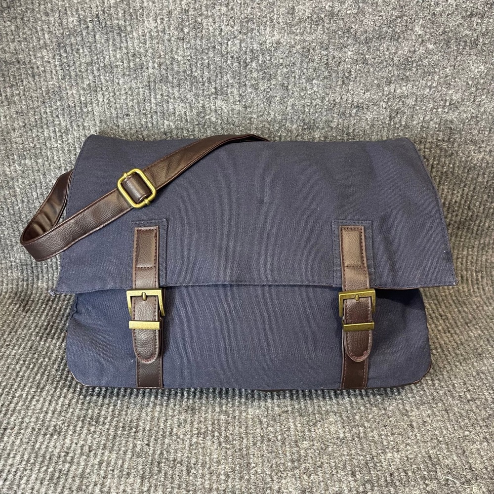 John Lewis Messenger Bag Navy Canvas Satchel Buckle Commuter School